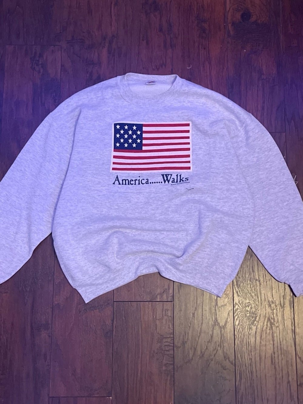 Jerzees Gray Crewneck Sweatshirt with American Flag Graphic